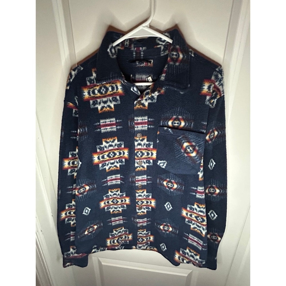 Vintage Y2k Navajo Aztec Pattern Soft Fleece Button Down Jacket Sz‎ Mens Medium